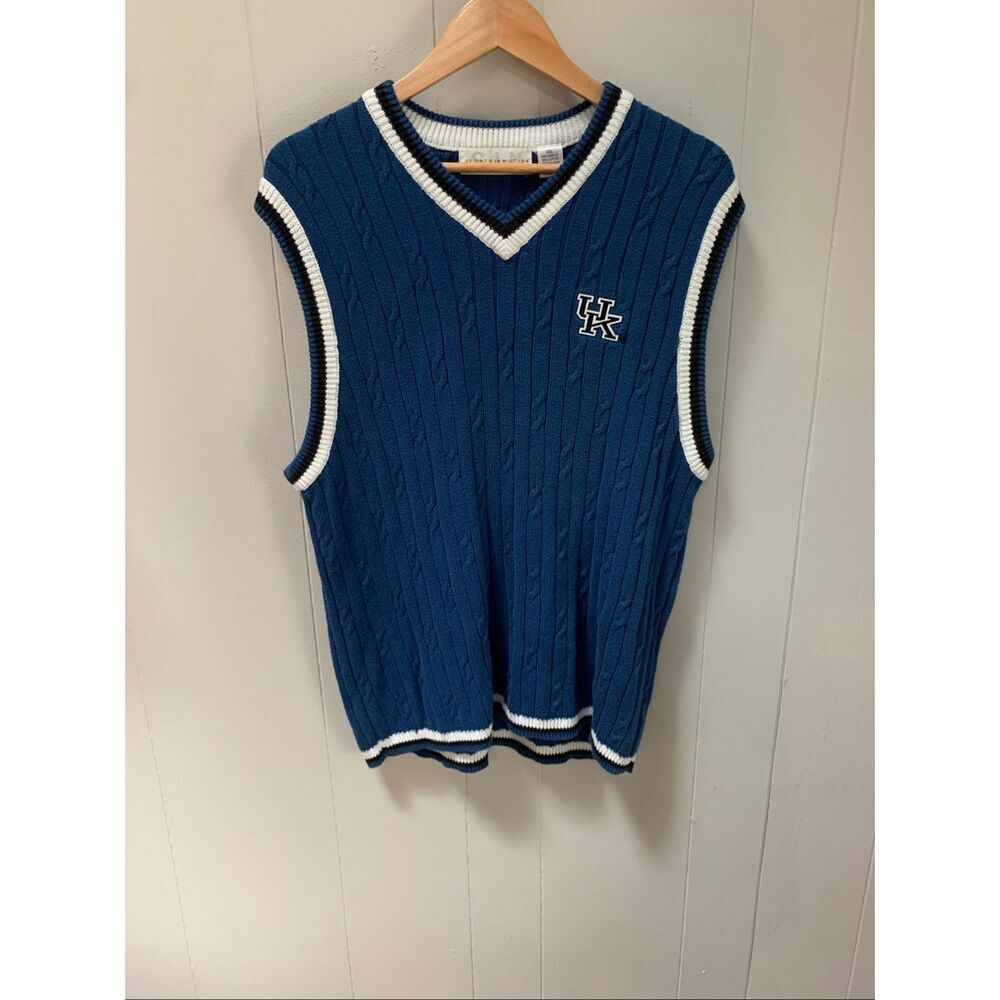 Vintage University of Kentucky Blue Cable-Knit V-Neck Sweater Vest XXL